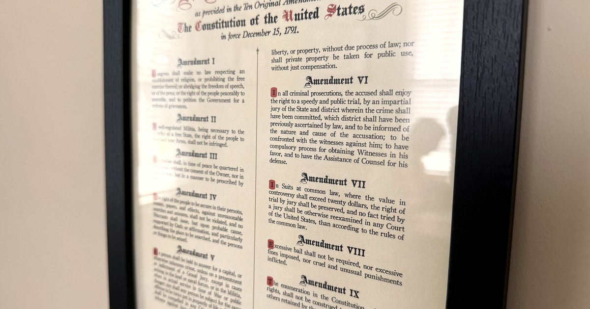 Framed copy of the U.S. Bill of Rights